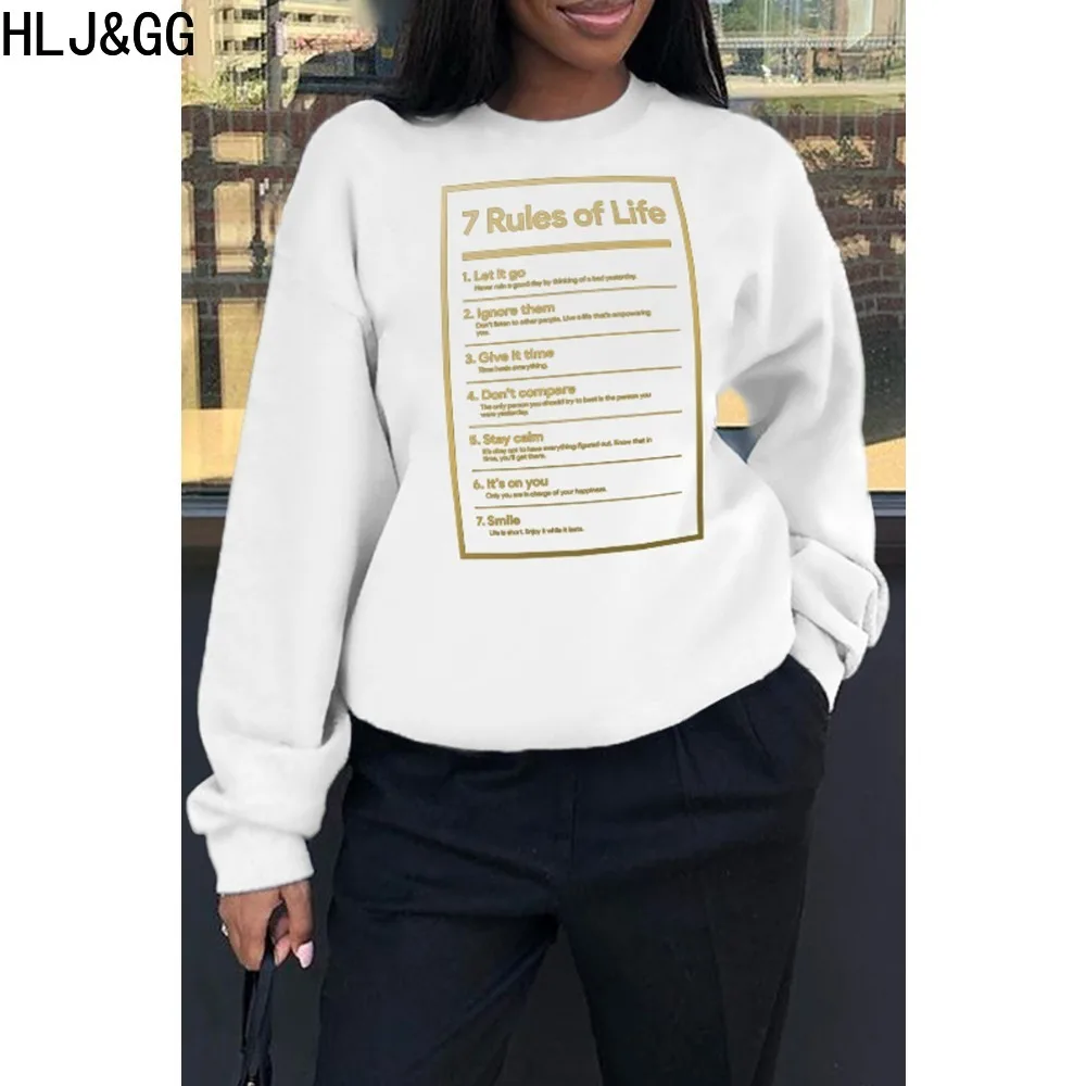 HLJ&GG Casual Letter Printing Loose Tops Women Round Neck Long Sleeve Pullover Autumn Casual Female Matching Sporty Clothes 2023