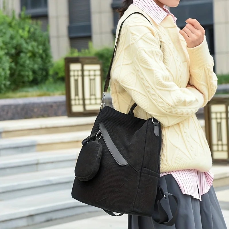 1PCS Backpack Corduroy Material Backpack Anti‑theft Rucksack With Mini Coin Purse Multi‑compartment Ladies Backpack For Daily