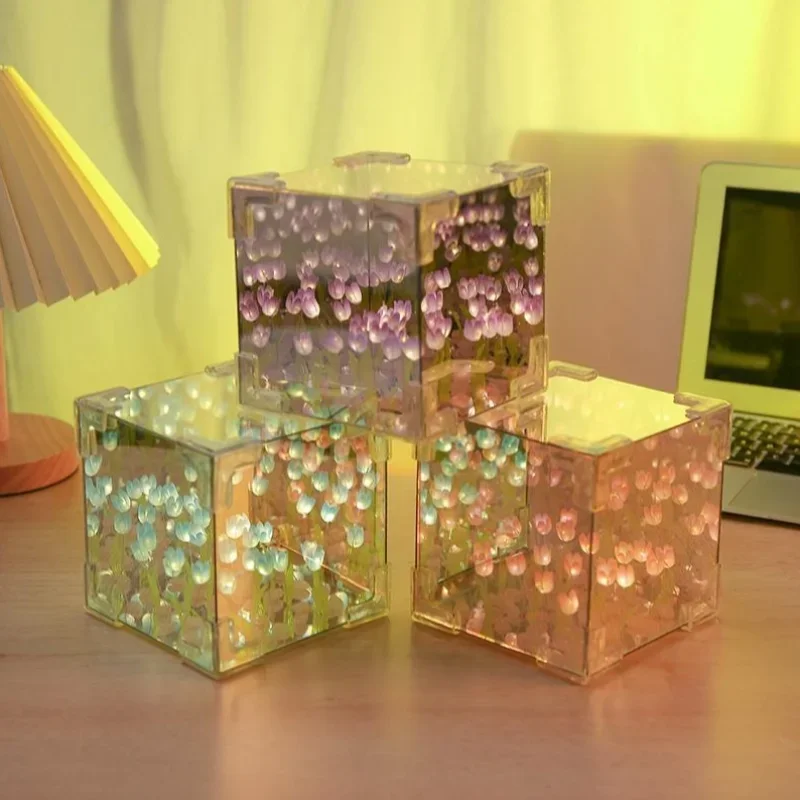 3D DIY Flower SeaCloud Tulip Led Night Light Mirror Table Lamps   Bedroom Ornaments Decoration Mirror Table Lamps Bedside Gift