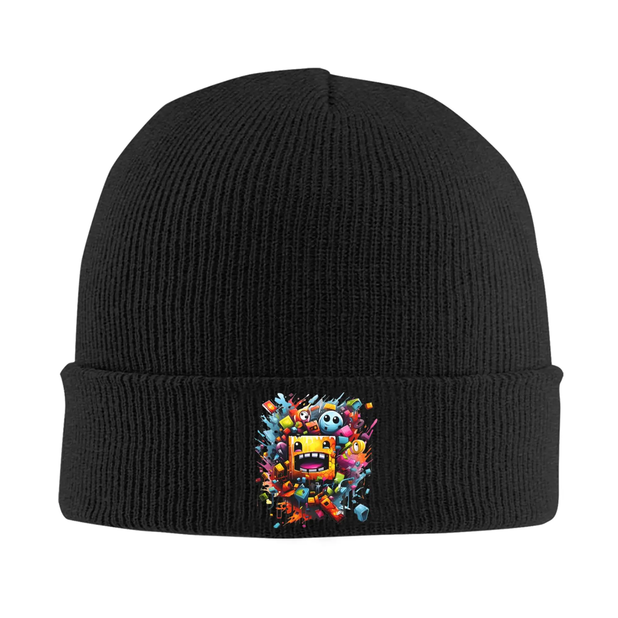 Runner Geometry Dash Game Knitted Caps for Women Men Beanies Autumn Winter Hat Acrylic Geometric Dash Warm Cap