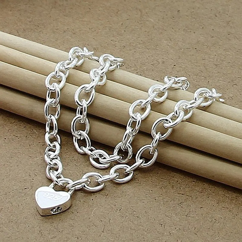 

925 Sterling Silver Heart Pendant Necklace For Women Party Engagement Wedding Christmas Gift Fashion Fine Charm Jewelry