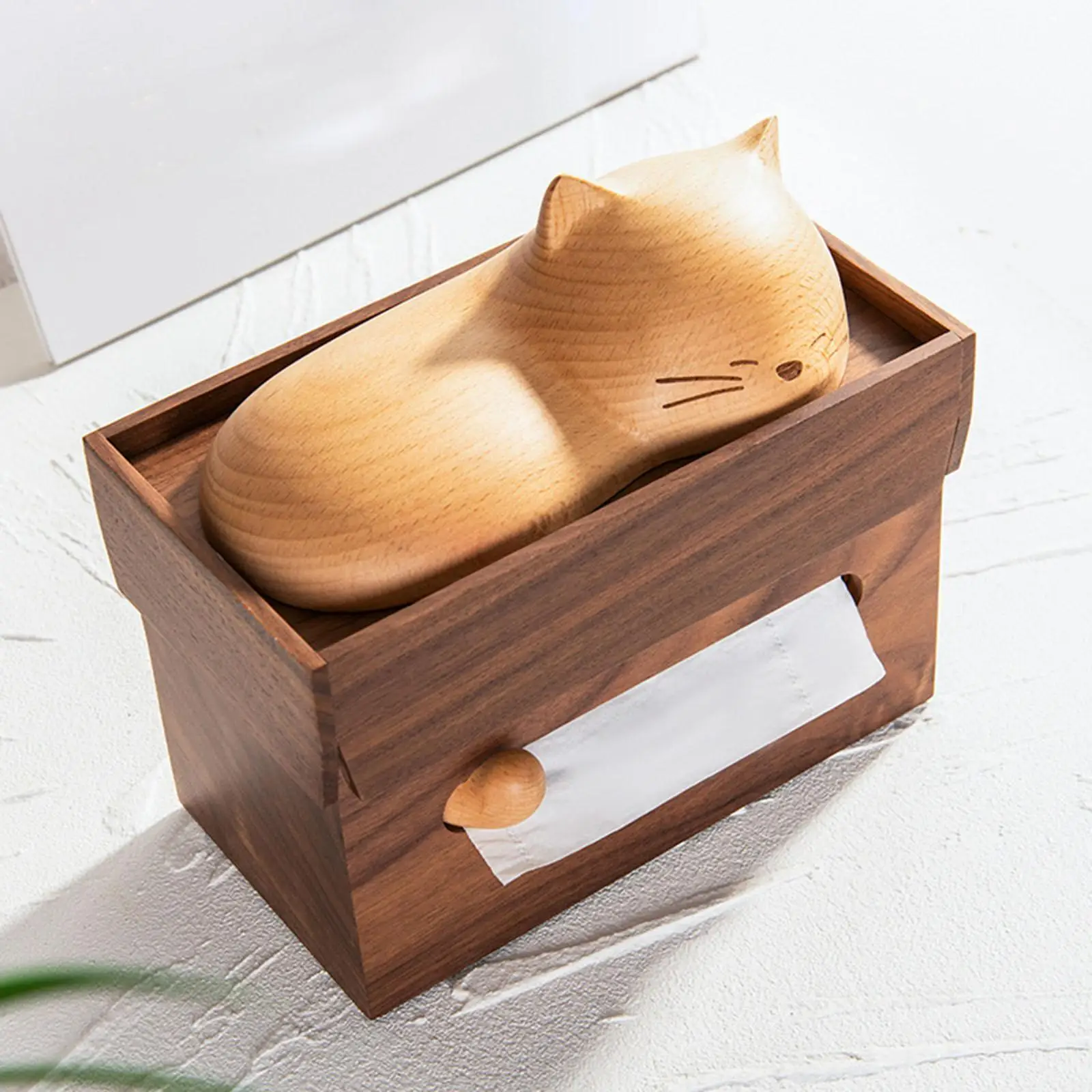 Wood Tissue Box Cover Home Decoration Figurine Art Crafting Napkin Box for Holiday Countertop Living Room Tabletop Housewarming