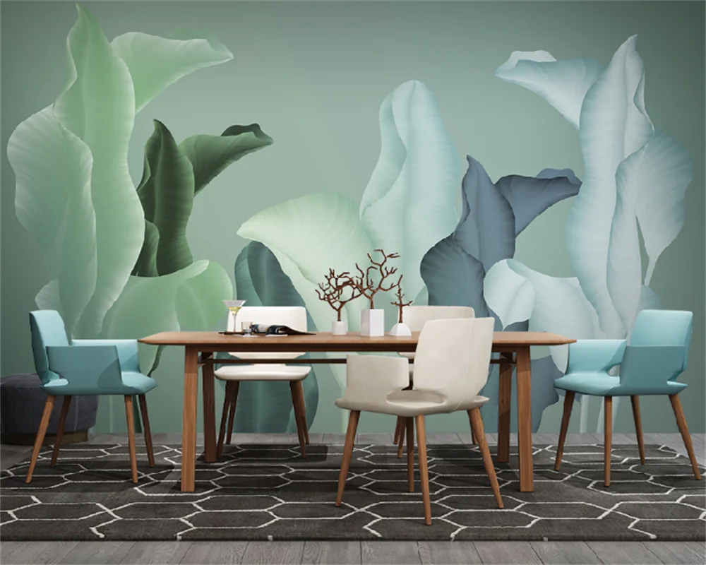 

Custom wallpaper Nordic modern minimalist hand-painted tropical plant leaves small fresh bedroom sofa TV background wall mural