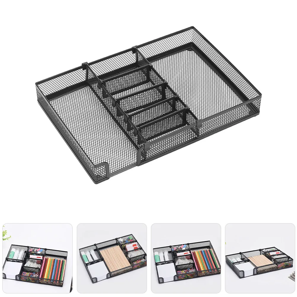 

DIY Office Storage Tray Iron Mesh Organizer Multi-Compartment Desk Drawer Organizer Tray Desktop Pen Holder Office Supplies