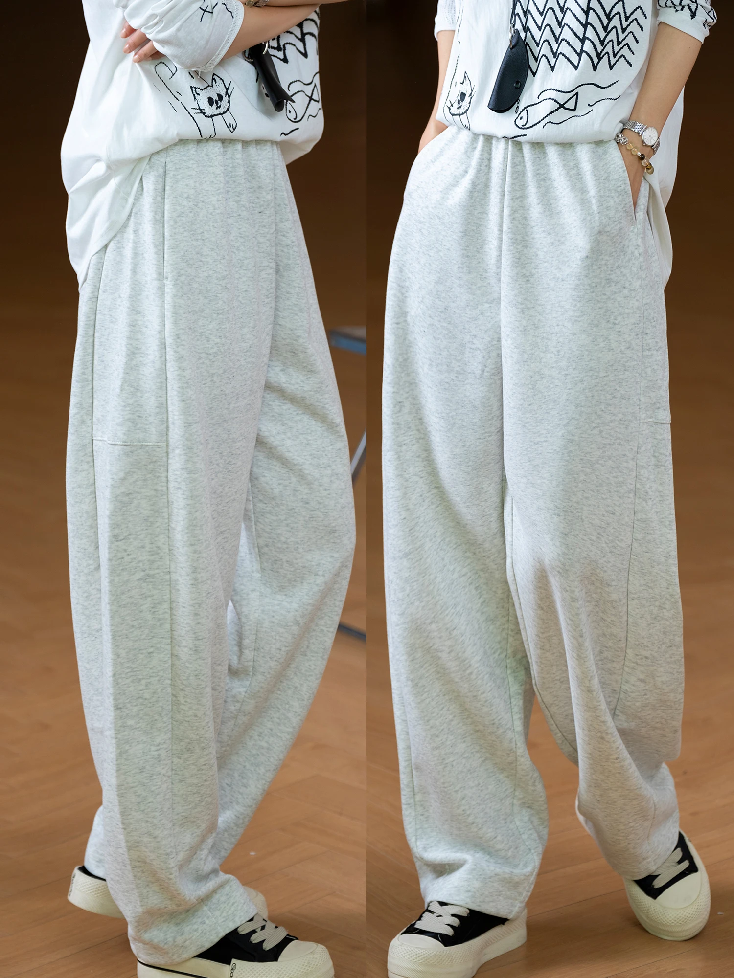 

Удобные свободные повседневные хлопковые брюки с эластичным поясом, широкие брюки, женские прямые брюки, осенний сезон, размер L