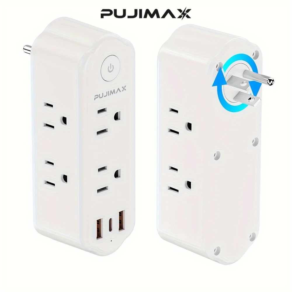  PUJIAMX US Surge Protector 6 Sockets Outlet Power Strip Multi Tap Plug Electrical Charge Adapter Miniature Plug Wall Adapter 6 Outlet US with 3 USB  Charge (2 USB-A + 1USB-C)