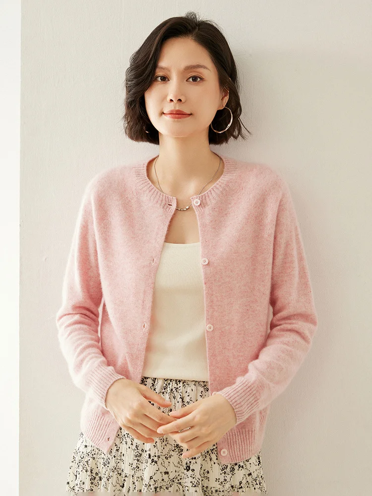 

2024 New Autumn Winter Women Cardigan O-neck Long Sleeve Cashmere Sweater 100% Cashmere Knitwear Basic Soft Female Clothing Tops