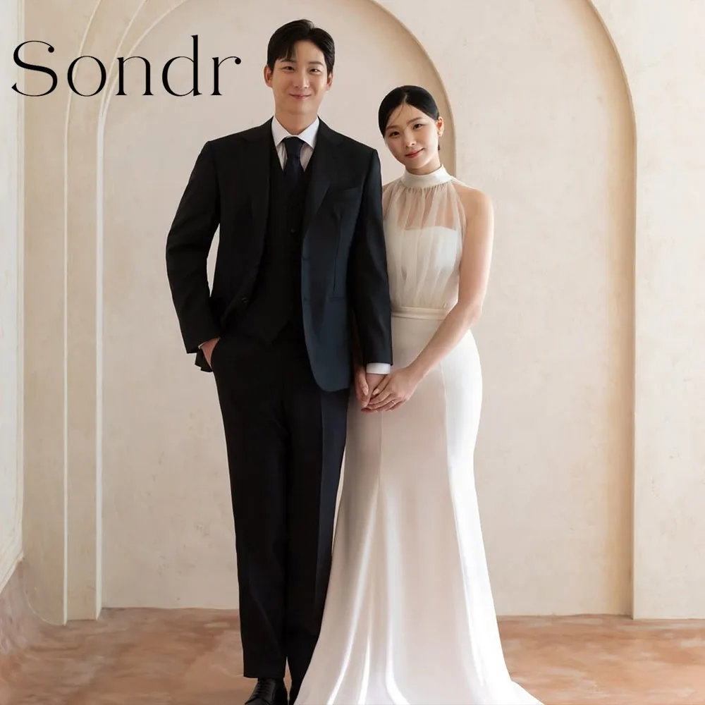 Sondr personalizado o-pescoço sem mangas vestidos de casamento coreano sessão de fotos vestido elegante até o chão auto-vestido de casamento 2026