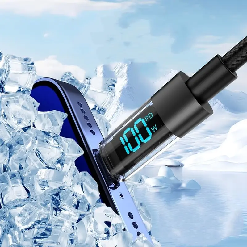 60W Super Fast Charging Cable Real-time Digital Display USB A to Type C data Cable For iPhone Android Phones Universal