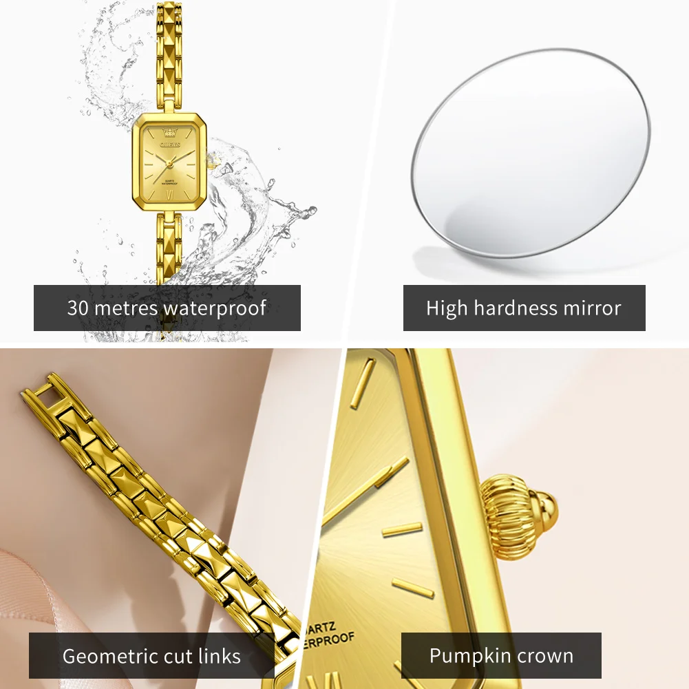 OLEVS Womens Watch Elegant Luxury Square Quartz Watch Waterproof Luminous Automatic Date Ladies Watch Gifts Original 3691