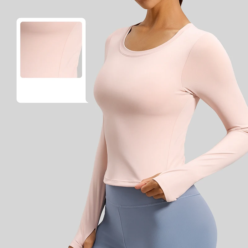 New Sports Long Sleeve Top Naked Feeling Skinny Yoga Top with Fixed Built-in Pads Comfortable Soft Sports T-shirt for Pilates