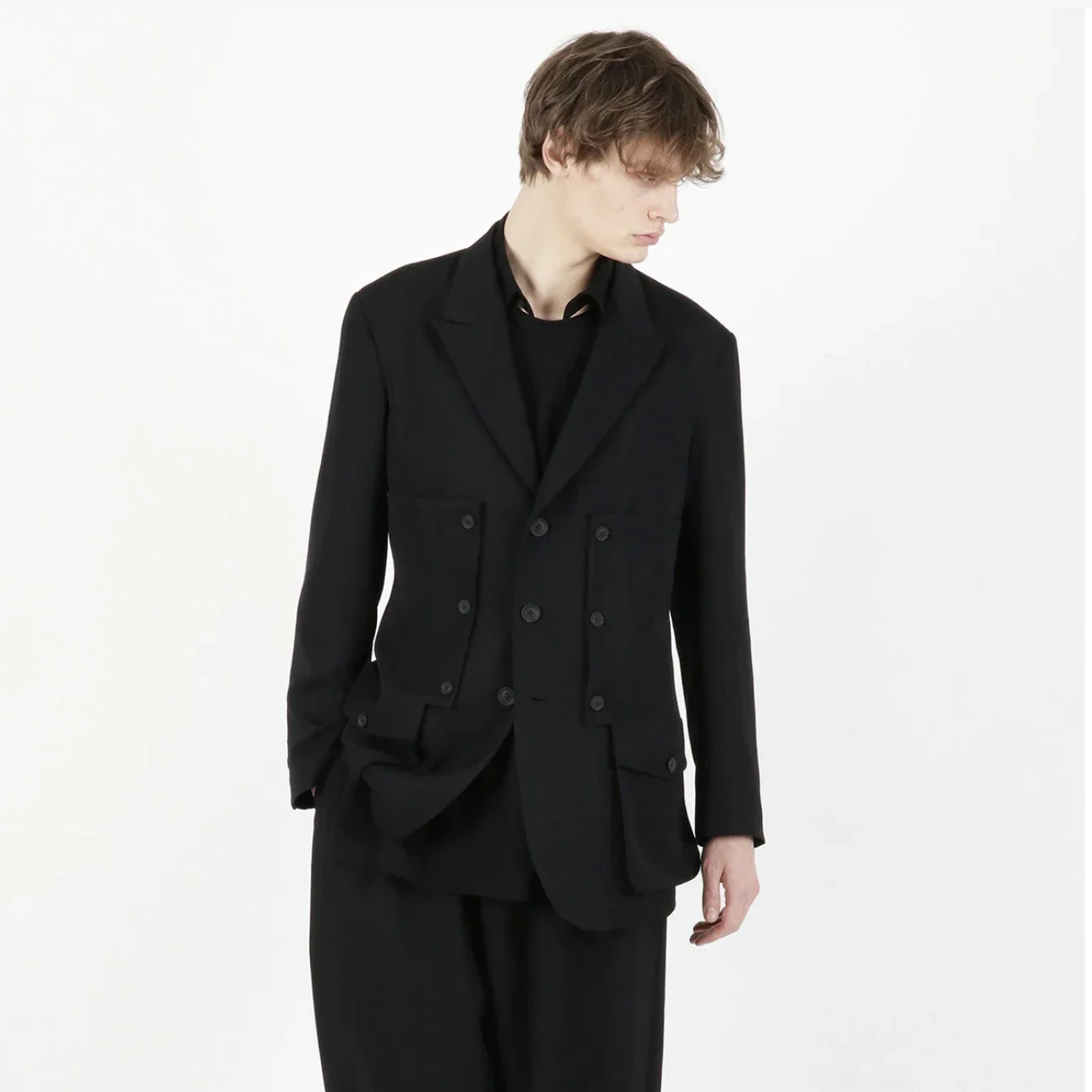 

YOJI OOAK original design three row button wool suit men's minimalist jacket Japanese men's dark style