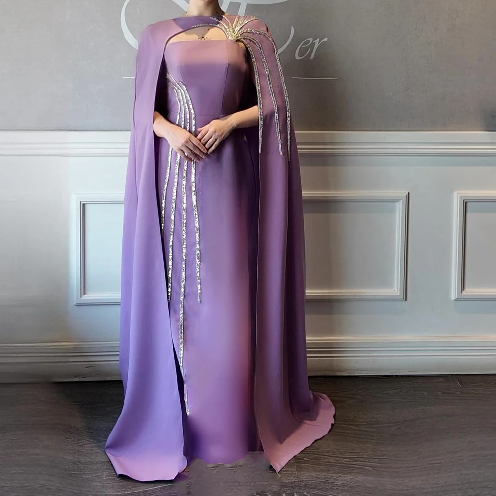 

Customized A-line Evening Dresses Floor-length Scoop-neck Sleeveless Prom Gown Fashion Sequined Simple Stole Draped Party Gown