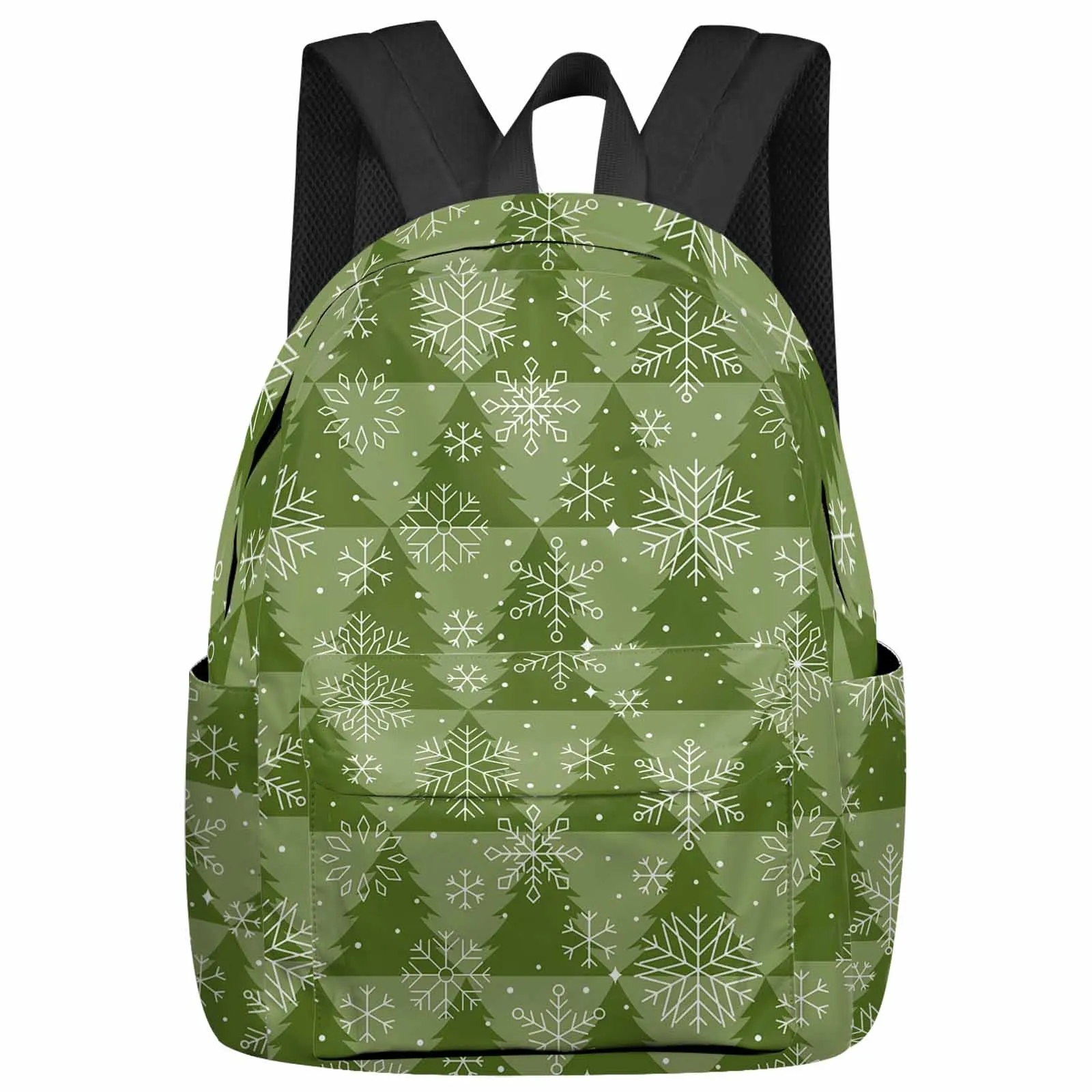 

Christmas Green Christmas Tree Texture Snowflakes Large Capacity Backpack Men Laptop Bags High School Teen College Girl Student