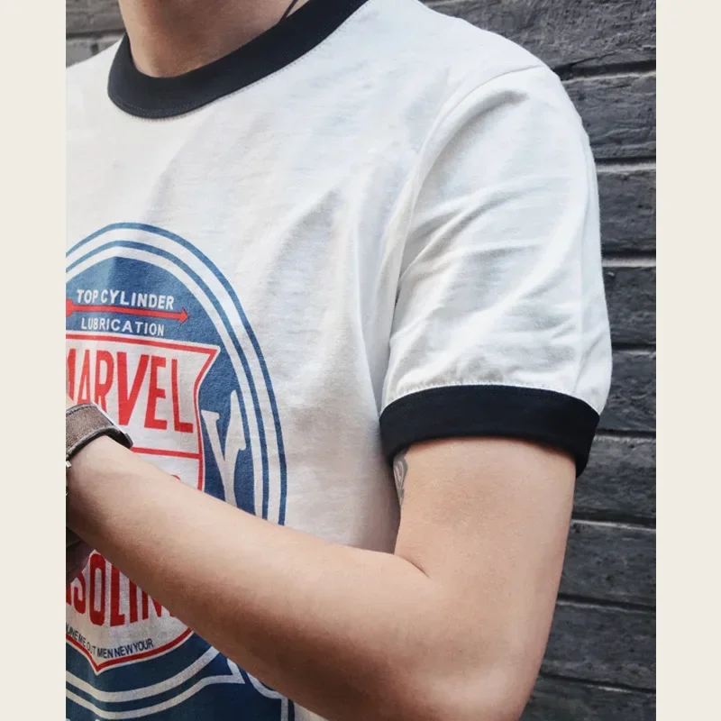 

Pop Vintage American Style Cotton T-shirt For Couples Pure Cotton Short Sleeve Tees Letter Print For Men Women