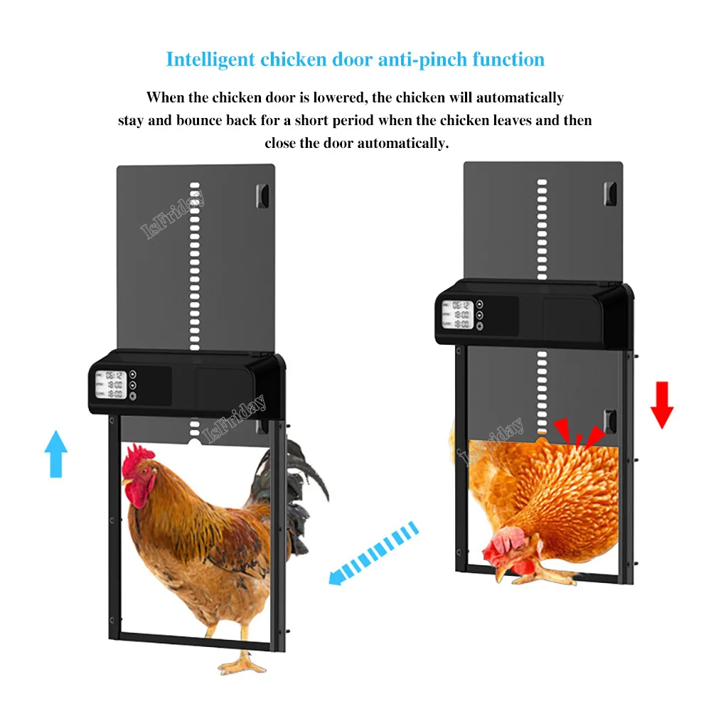 Imagem -02 - Abridor de Porta de Galinheiro Automático Indução Inteligente Anti-pinch Portão Elétrico de Aves Domésticas para Fazenda Temporizador Alumínio Abs Impermeável