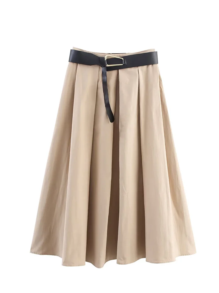 

HH Women 2025 Autumn New Fashion Vintage Belted Cape-Style Zipper Skirt Female High Waist Elegant Party Pleated Casual Skirt