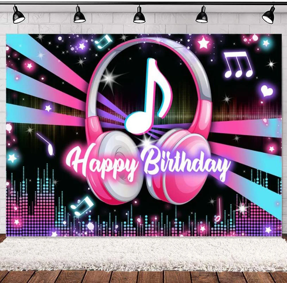 Popular Musical Photography Backdrop Music Happy Birthday Party Kids Adults Large Musical DJ Short Table Decoration Background