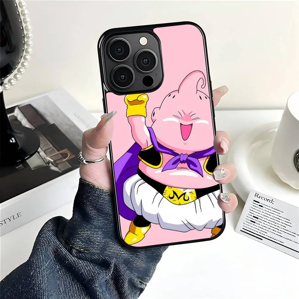 Милый чехол для телефона Majin Buu в стиле аниме, подходит для Apple 16 PRO MAX 15 14 13 12 MINI 11 с нашивкой, черный твердый корпус