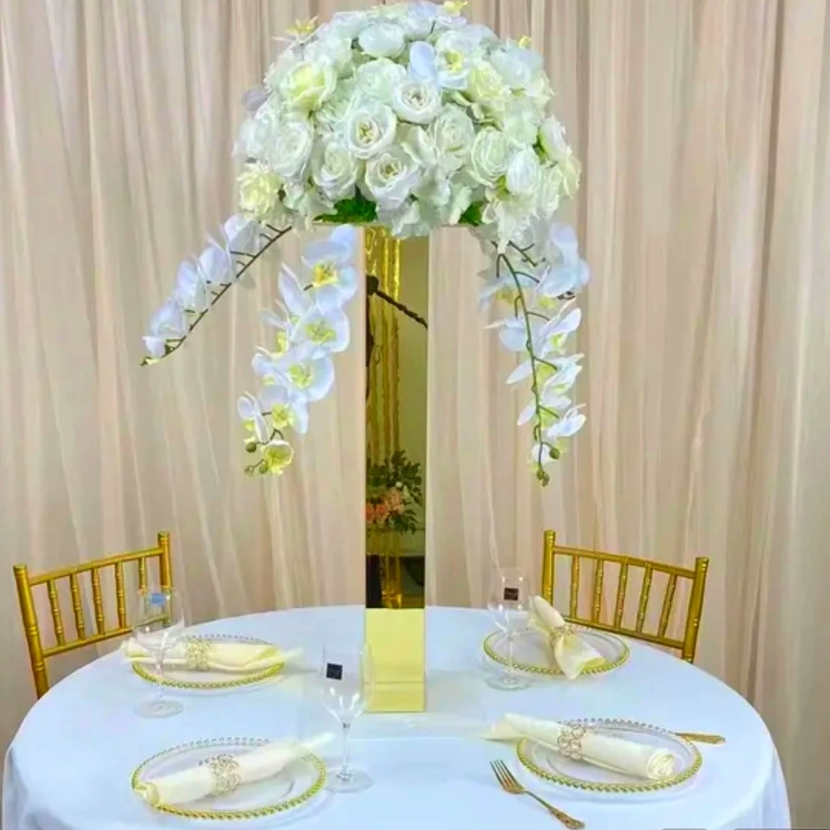 

10 PCS Hot Sale Wedding Centerpieces Tall Gold Acrylic Mirror Pillar Stand Flower Centerpieces Flower Vase for Wedding 2956