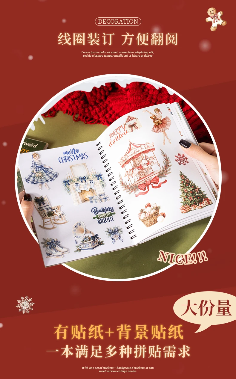 Journal GO 50 Blatt Weihnachts-Stickerbuch Spiralgebunden PET & Washi-Aufkleber für Karten, Scrapbooking, Journale, Planer & Bastelarbeiten – Detail 5
