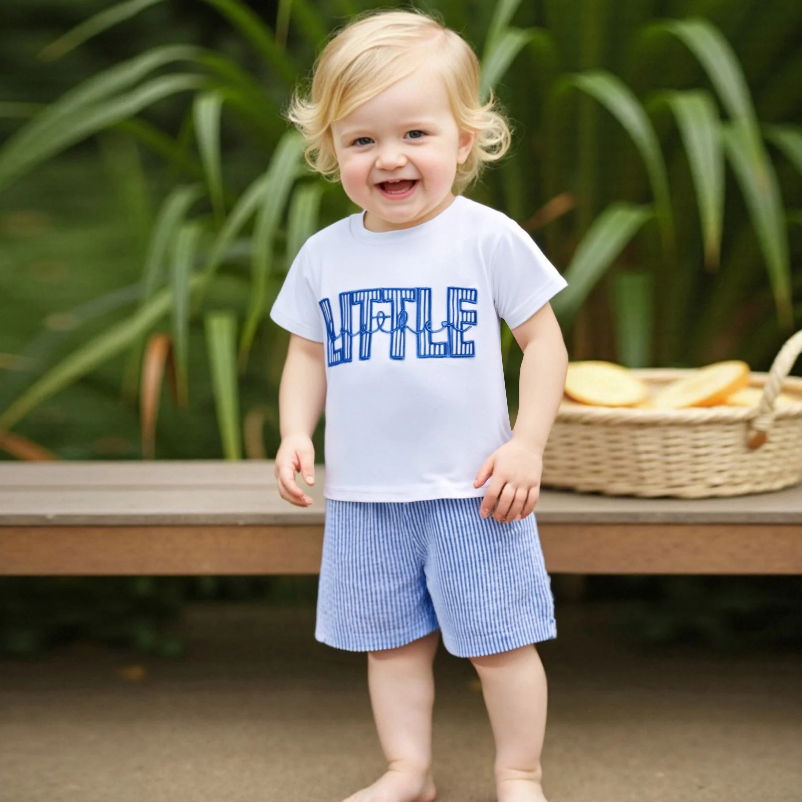 

Toddler Baby Boy Shorts Set Striped Letter Embroidered Short Sleeve T-shirts Striped Elastic Waist Shorts 2 Piece Summer Outfit