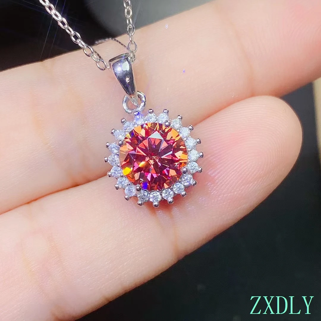 Nuove donne collana anguria lucida Moissanite rossa per ragazza ciondolo vero argento sterling 925 compleanno 2ct gemma buon regalo