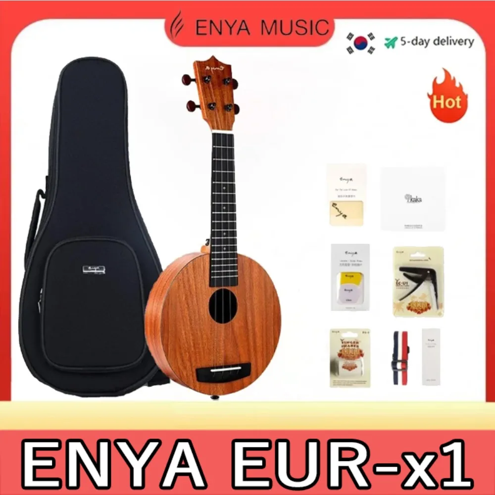 

Enya Round Soprano Ukulele 21 Inch, Mahogany and Ebony with Start Kit Includes Online Lessons, Case, Strap, Strings(EUR-X1)