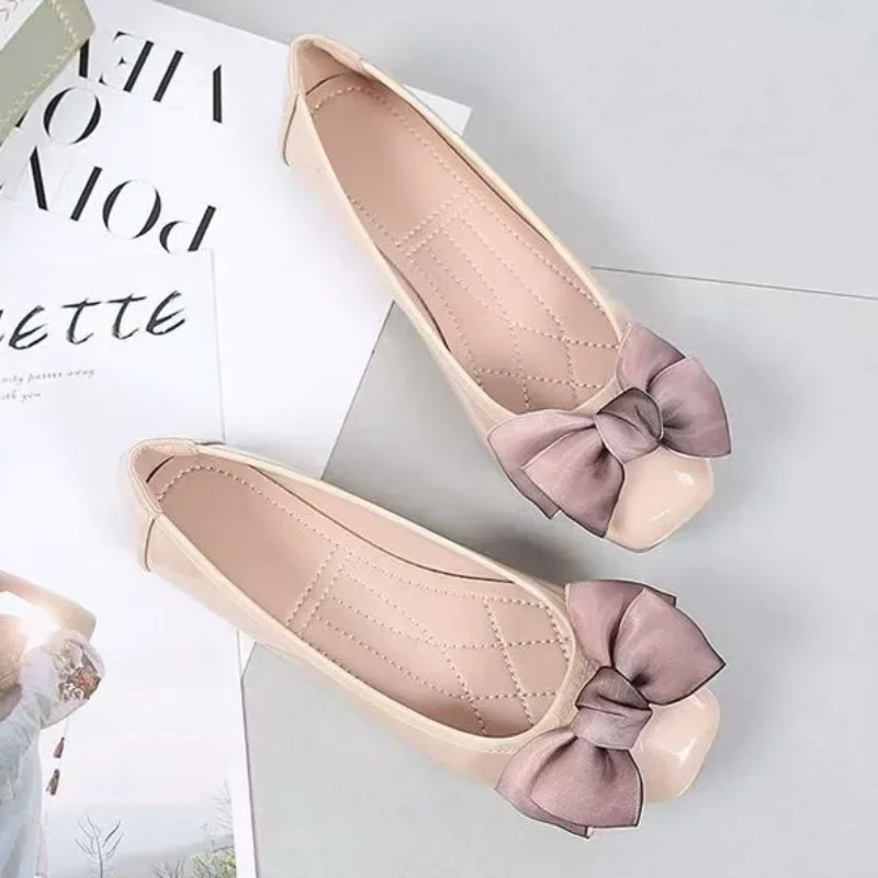 Zapatos planos con punta cuadrada para mujer, mocasines con tacón de color albaricoque, sin cordones, estilo coreano, verano 2021, precio bajo, calzado para mujer Y2k