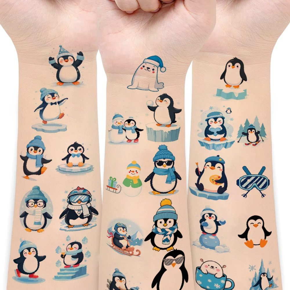 

54pcs Temporary Tattoo Snowman Stickers Waterproof Long-lasting Body Stickers Penguin Stickers For Arms Shoulders