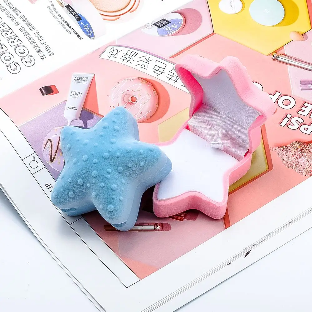 ブルーピンクカラードットパターンペンダントネックレスベルベットヒトデ形ジュエリー包装ジュエリーボックスディスプレイリング