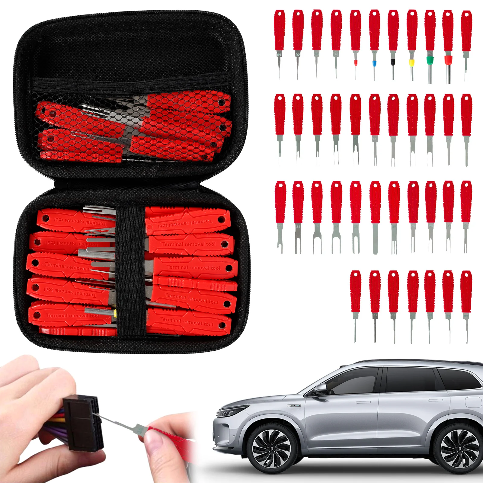 41Pcs Terminal Removal Tool Kit Depinning Tool with Plastic Case Electrical Connector Pin Removal Car Wire Terminal Removal Tool