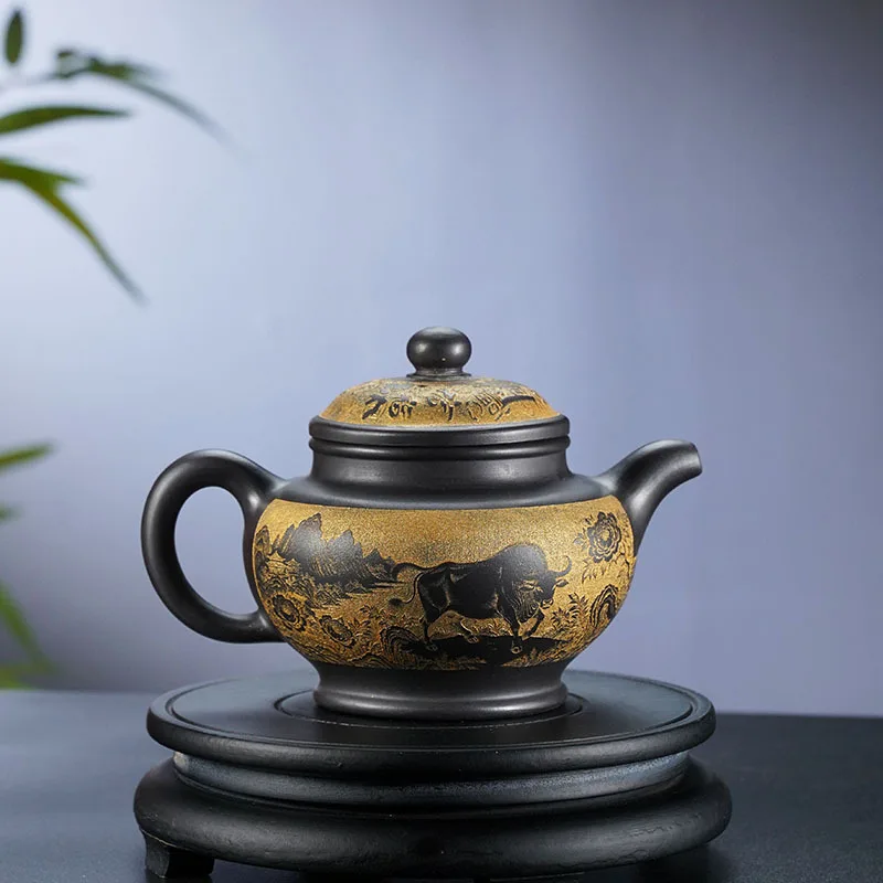 550ml Vintage Yixing Purple Clay Teapots Handmade Duo Zhi Pot Raw Ore Black Zhu Mud Kettle Chinese Zisha Tea Set