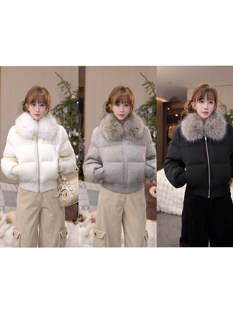 

Высококачественная стеганая куртка Mimius с наполнителем из пуха, теплая, с воротником из утиного пуха, белая, повседневная, женская