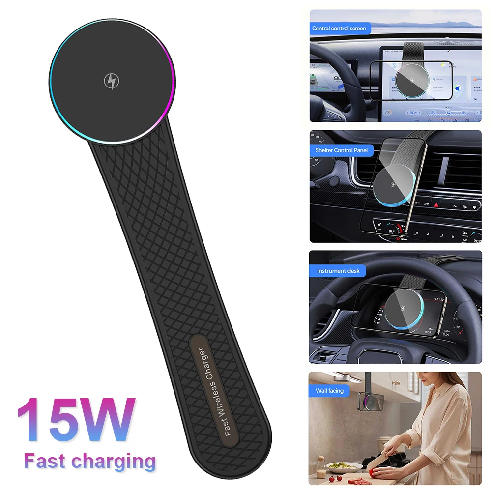 

Magnetic Car Wireless Charger Phone Stand Center Console/Dashboard Phone Holder 360° Rotation Smartphone Stand for iPhone 15/14