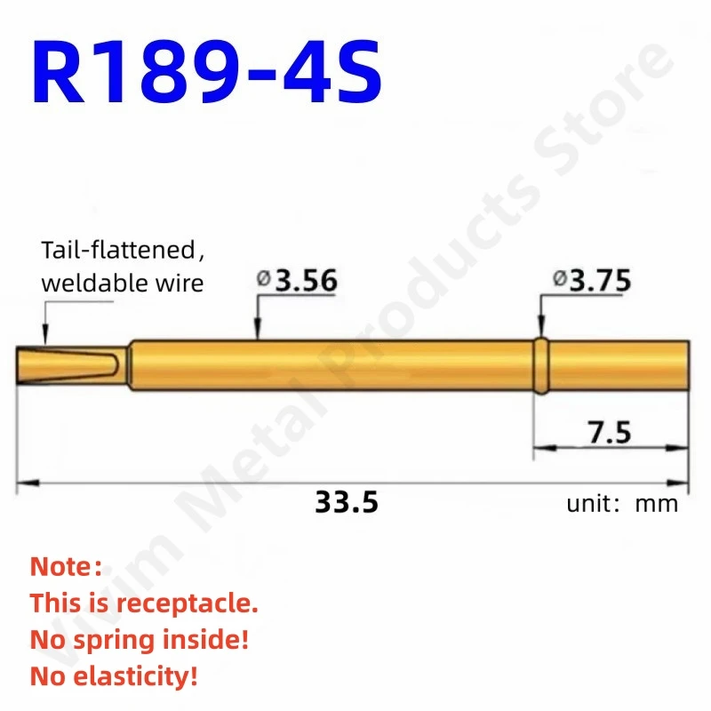 10/50PCS R189-4S Test Pin UB189-B Receptacle Brass Tube Needle Sleeve Seat Solder Connect Probe Sleeve 33.5mm Outer Dia 3.56mm