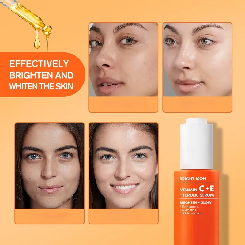 30ml Face Essence Vitamin C+E Ferulic Serum Brightening Dry Skin Moisturizer Glow Reduce Dullness Age Spots,Wrinkles Skin Care