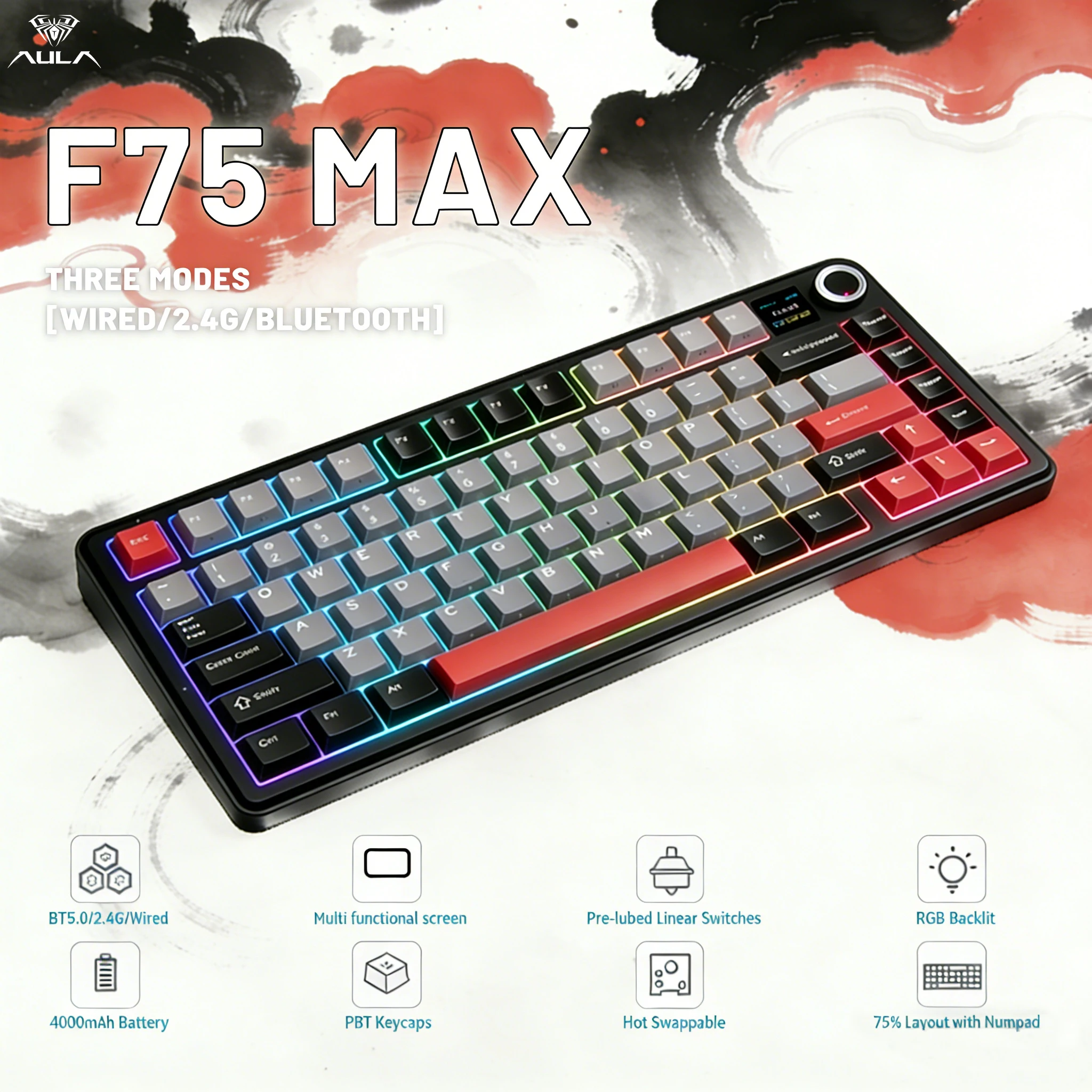 F75 MAX 75% Gasket Magnetic Switch Gaming Mechanical Keyboard 8K Polling Rate RGB Hot-Swap Triple Mode 2.4G Bluetooth Type-C