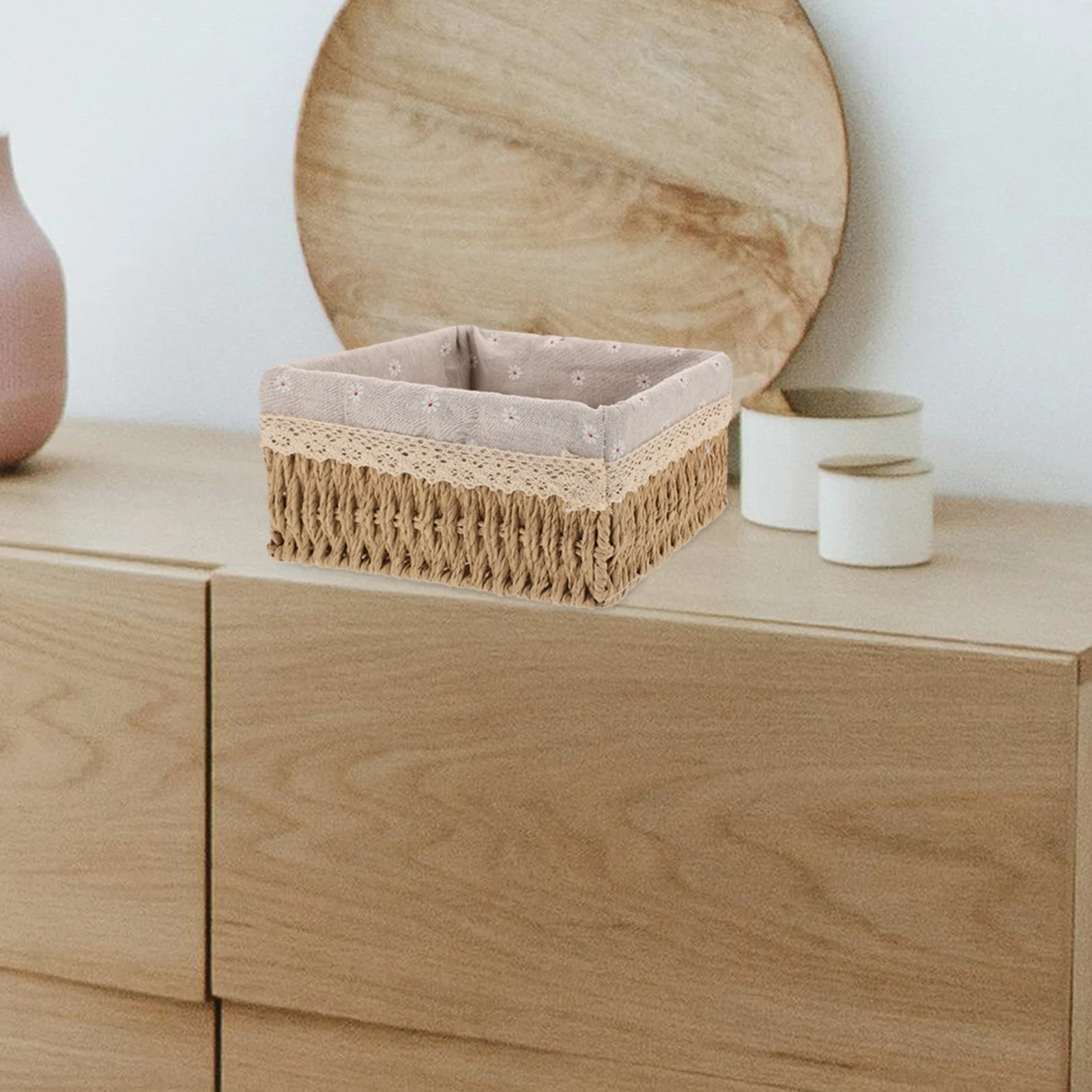 

Large Woven Storage Basket For Cosmetics Jewelry Organizer Rectangular Handwoven Pantry Container Brown Rope Bins Decorative