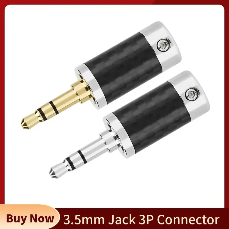 3.5mm Jack Connector 3 Pole For Soldering HiFi Audio Cable 3.5 Plug Male Conector Carbon Fiber Shell Gold Rhodium Plated Black