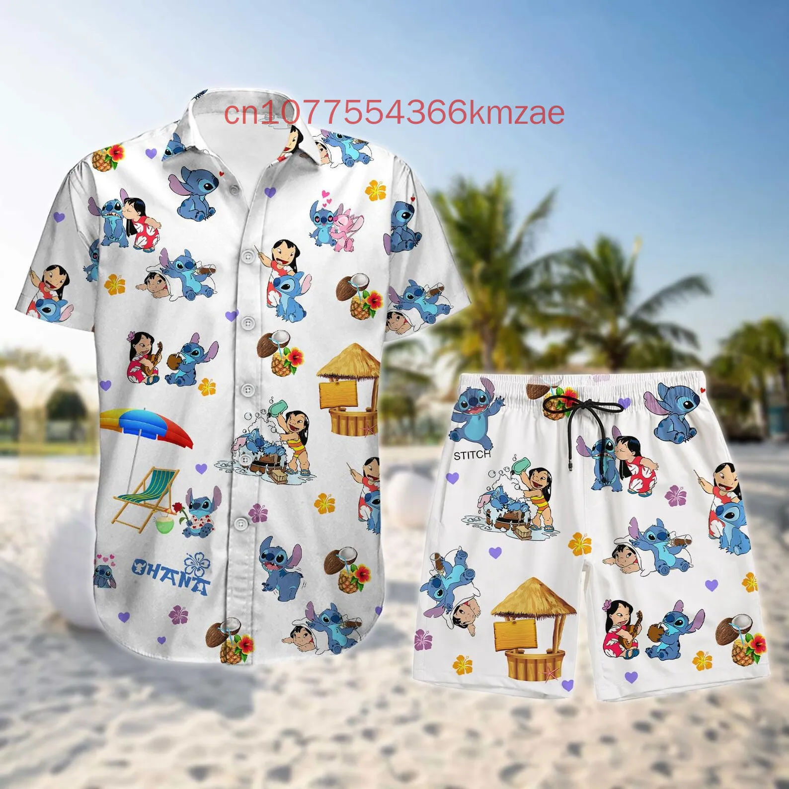 Stitchเสื้อฮาวายและกางเกงขาสั้นพิมพ์3D 2025 ใหม่Disneyฤดูร้อนวันหยุดสบายๆและแฟชั่นStreetเสื้อแขนสั้นชุด
