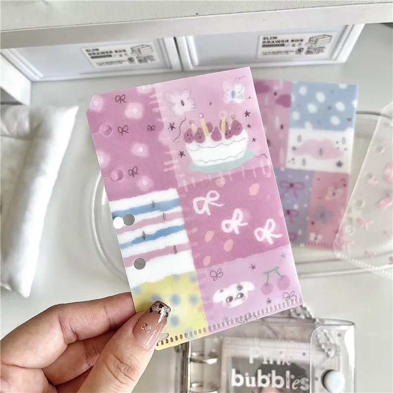1Pc Cute Cartoon Candy Pink PP Binder Bag for M5 Loose-leaf Notebook File Folder Card Sticker Note Storage Bag DIY Inner Page