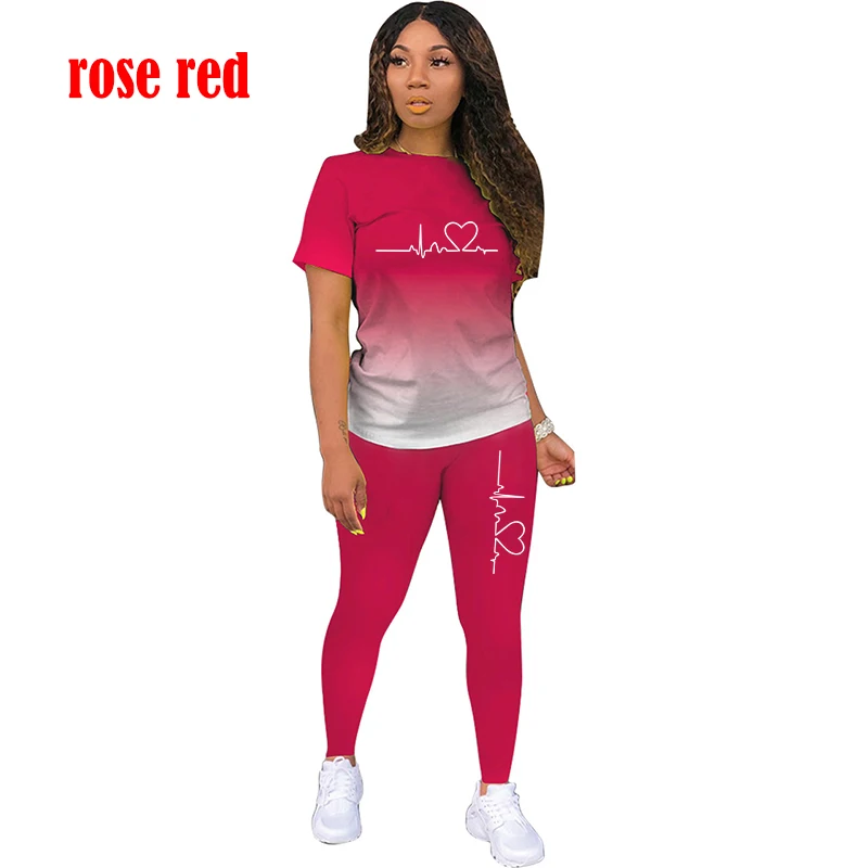 Summer Two Piece Set Women Tracksuits Sets ECG Printed T Shirt Pants Sports Suit For Women Clothing