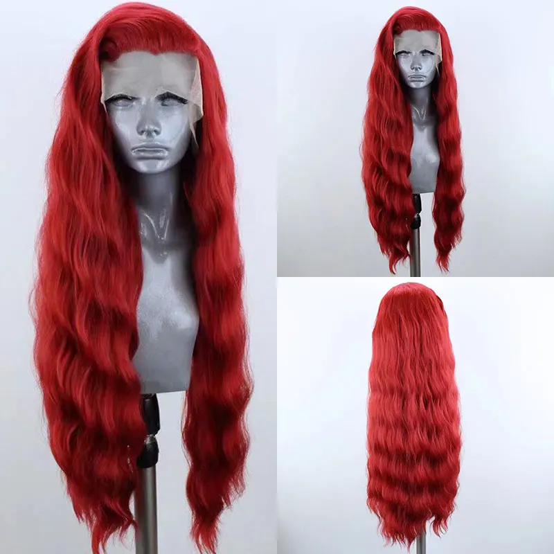 

Fire Red Loose Water Wave Synthetic 13x4 Lace Front Wigs High Quality Heat Resistant Fiber Hair Natural Hairline For Women Wigs