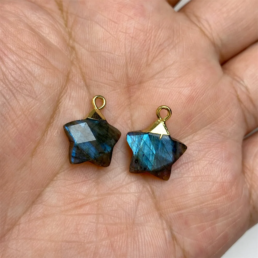 15mm Faceted Star Shape Stone Pendant Labradorite Amethyst Clear Quartzs Charms For Jewelry Making Necklace DIY Accessories 2PCS