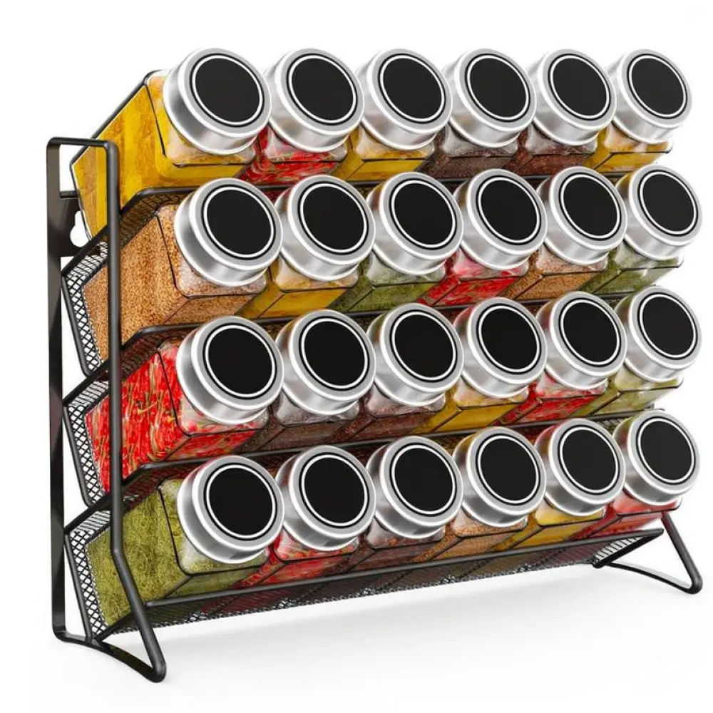 Minimalist Metal Spice Rack Wall Hanging Storage Organizer Mesh Shelf For Kitchen Seasoning Bottles Countertop Space Saver