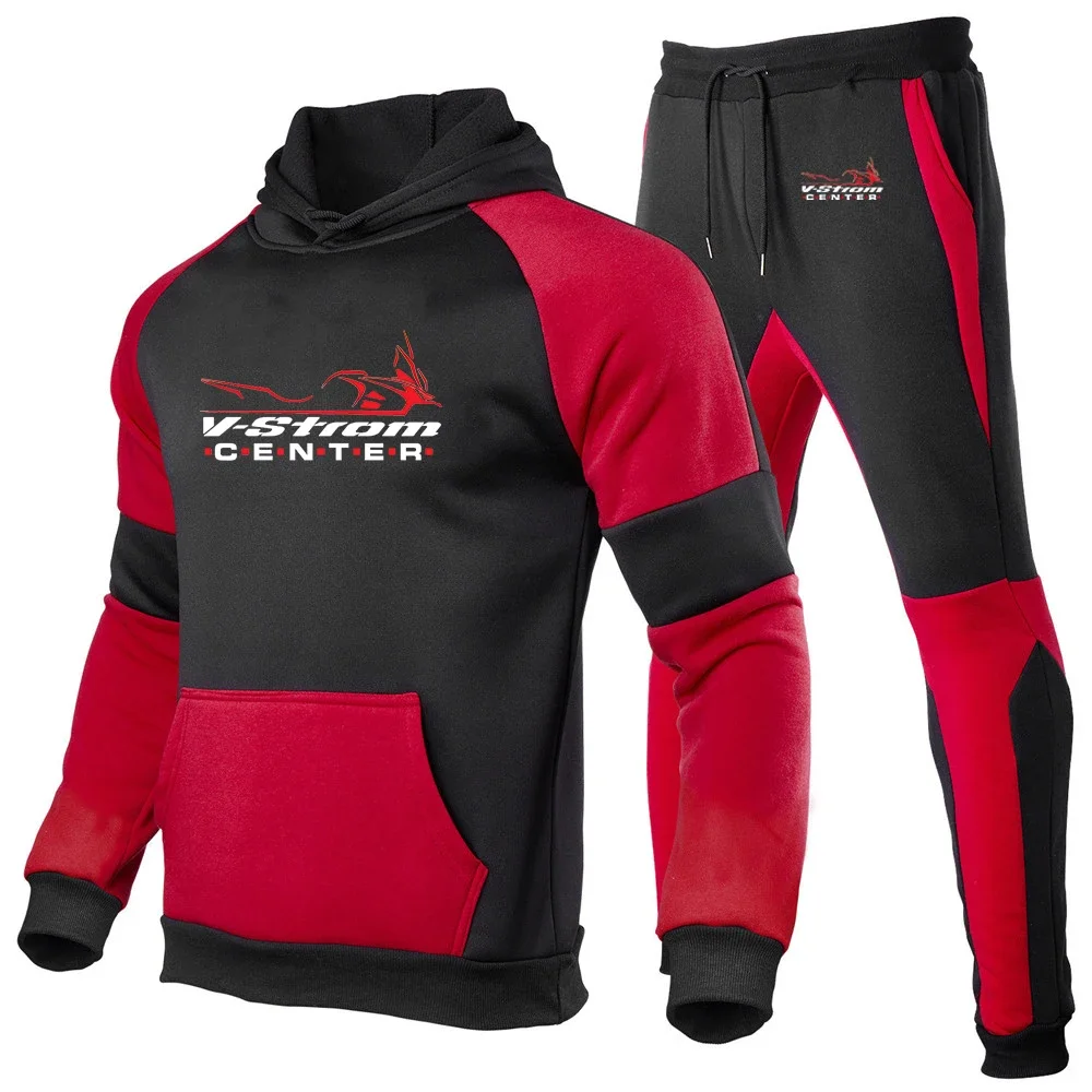 Motorcycle Vstrom 650 V Strom 2024 Men's New Long Sleeves Patchwork Tracksuits Hoodies Sweatshirts Tops And Pant Two Pieces Suit