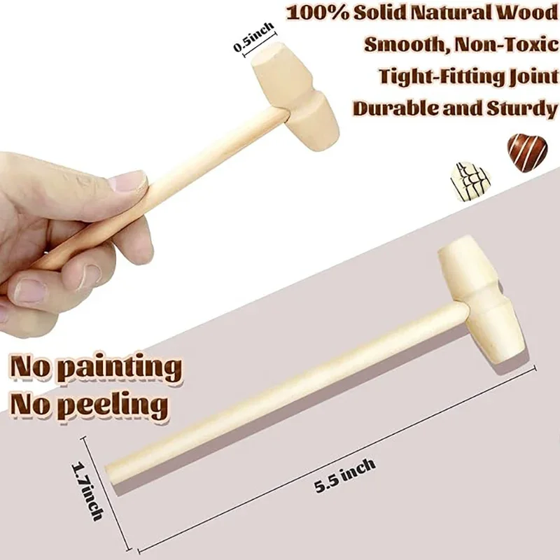 2/5PCS Mini Wood Hammers Natural Wood Mallets for Breakable Heart Chocolate Heart,Wood Lobster Crab Mallet DIY Crafts Kid Toys