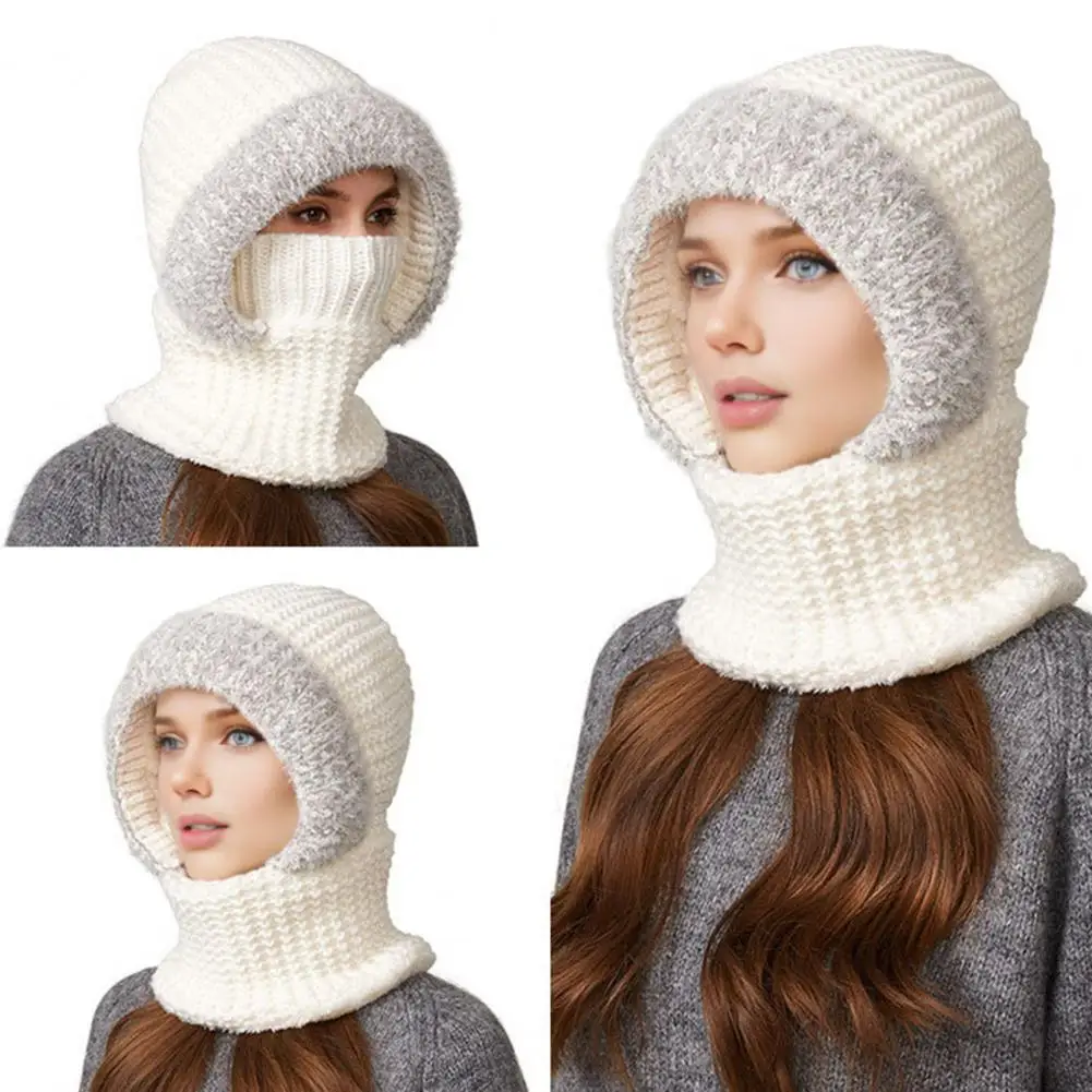 قبعة شتوية مناسبة على شكل قبعة 3 1 طقم قبعات متماسكة مع حواف قطيفة وبطانة مخملية وشاح شتوي مقاوم للرياح مبطن بالصوف واقي وجه للنساء #6