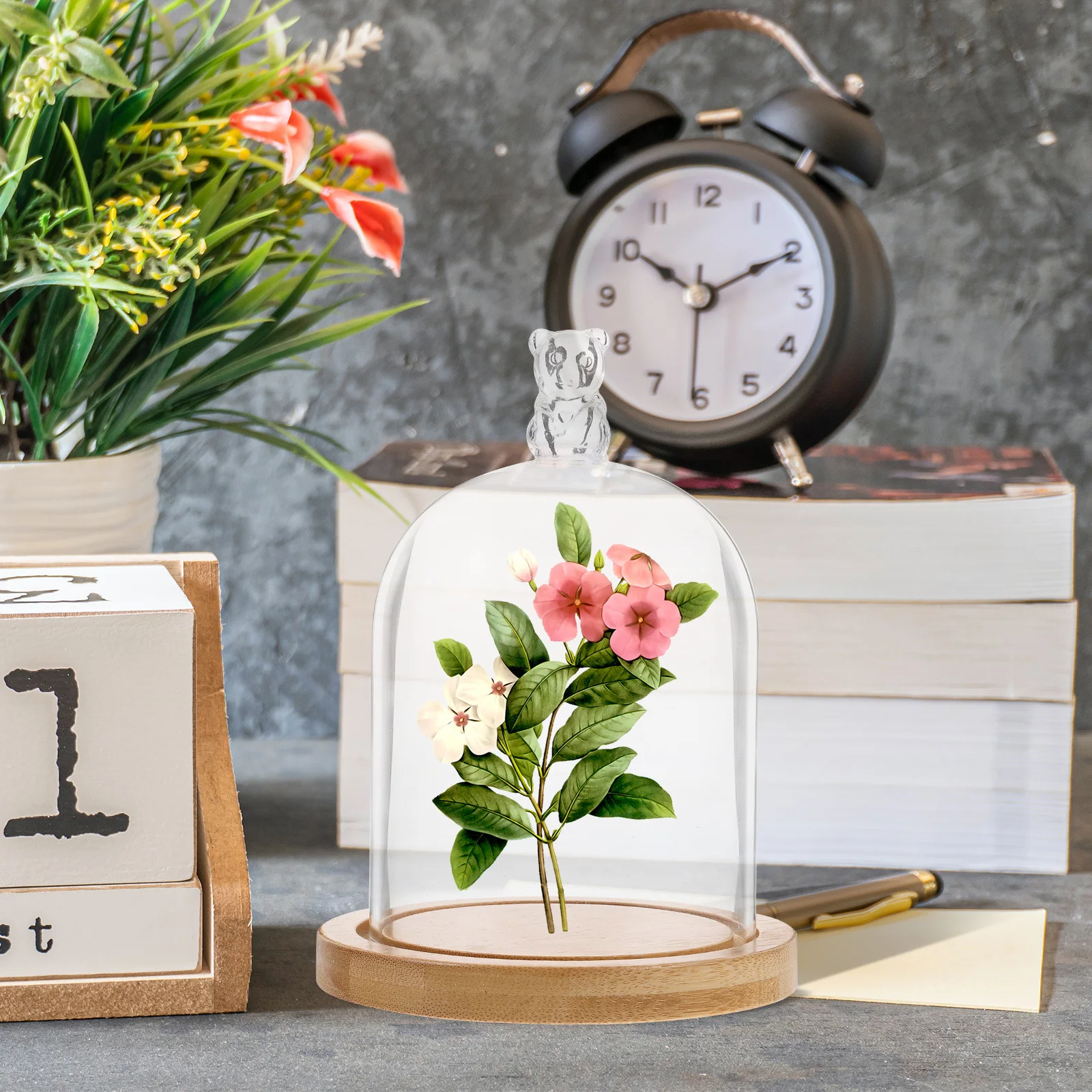 

Fine Crafted Glass Dome Cover Transparent for Dried Flower Display DIY Floral Arrangement Storage Wood Base Antislip Bottom